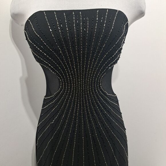 Vintage Cache Beaded Sexy Illusion Hips Novelty Strapless Maxi Dress Sz 4 Black - Picture 9 of 15